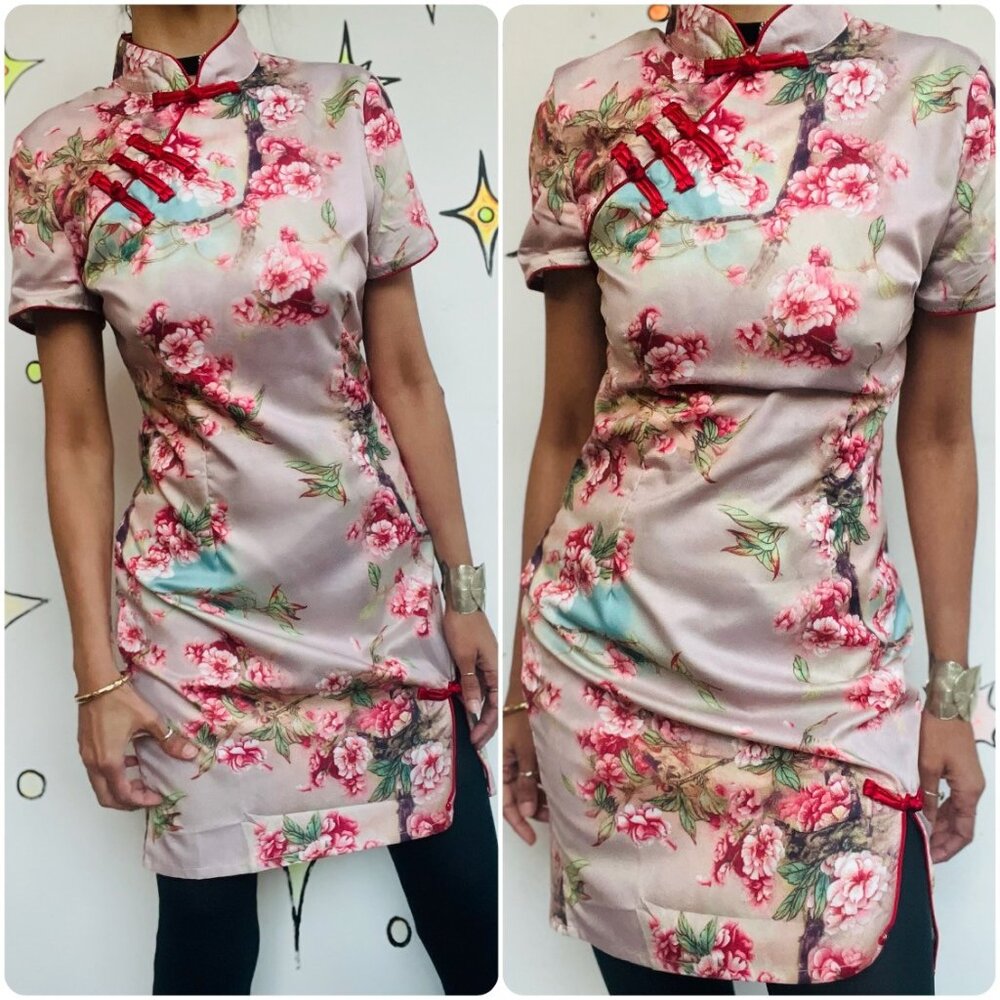 Pink Geisha~Cherry Blossom Floral Print Japanese DRESS Fairycore Grunge Mini~ SM